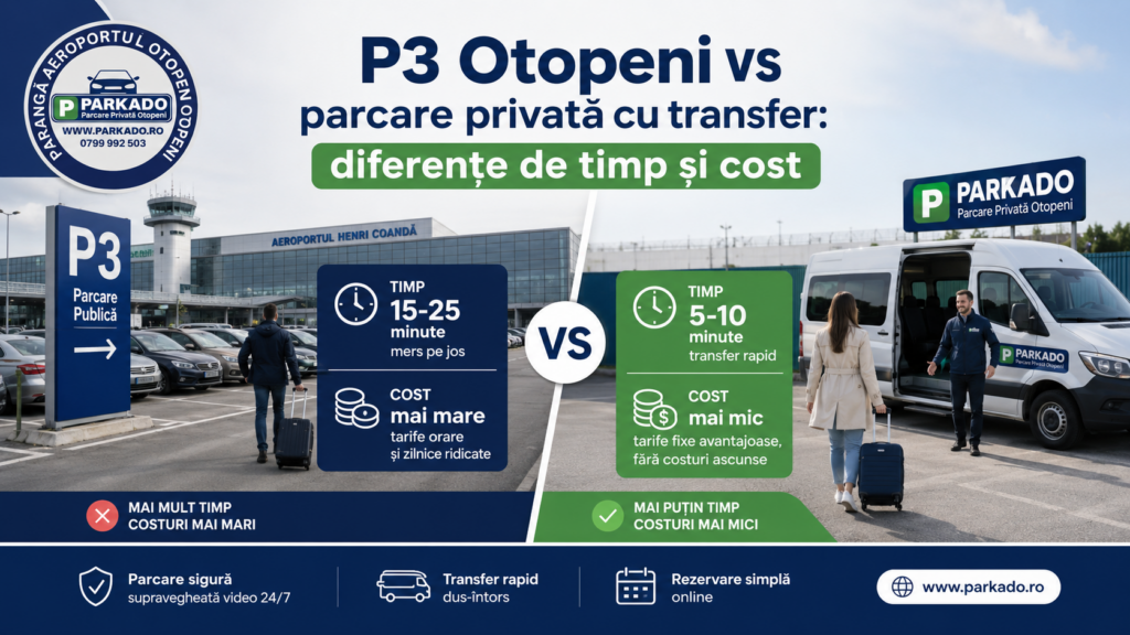 P3 Otopeni vs parcare privată cu transfer: diferențe de timp și cost